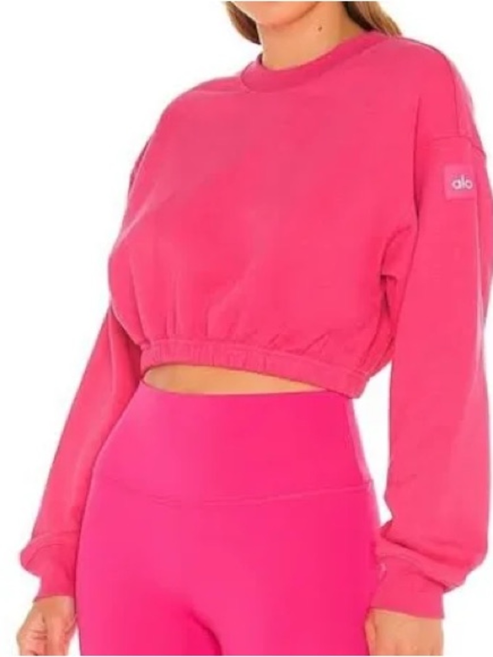 Alo Yoga Devotion Hot Pink Crop Crew Neck Pullover